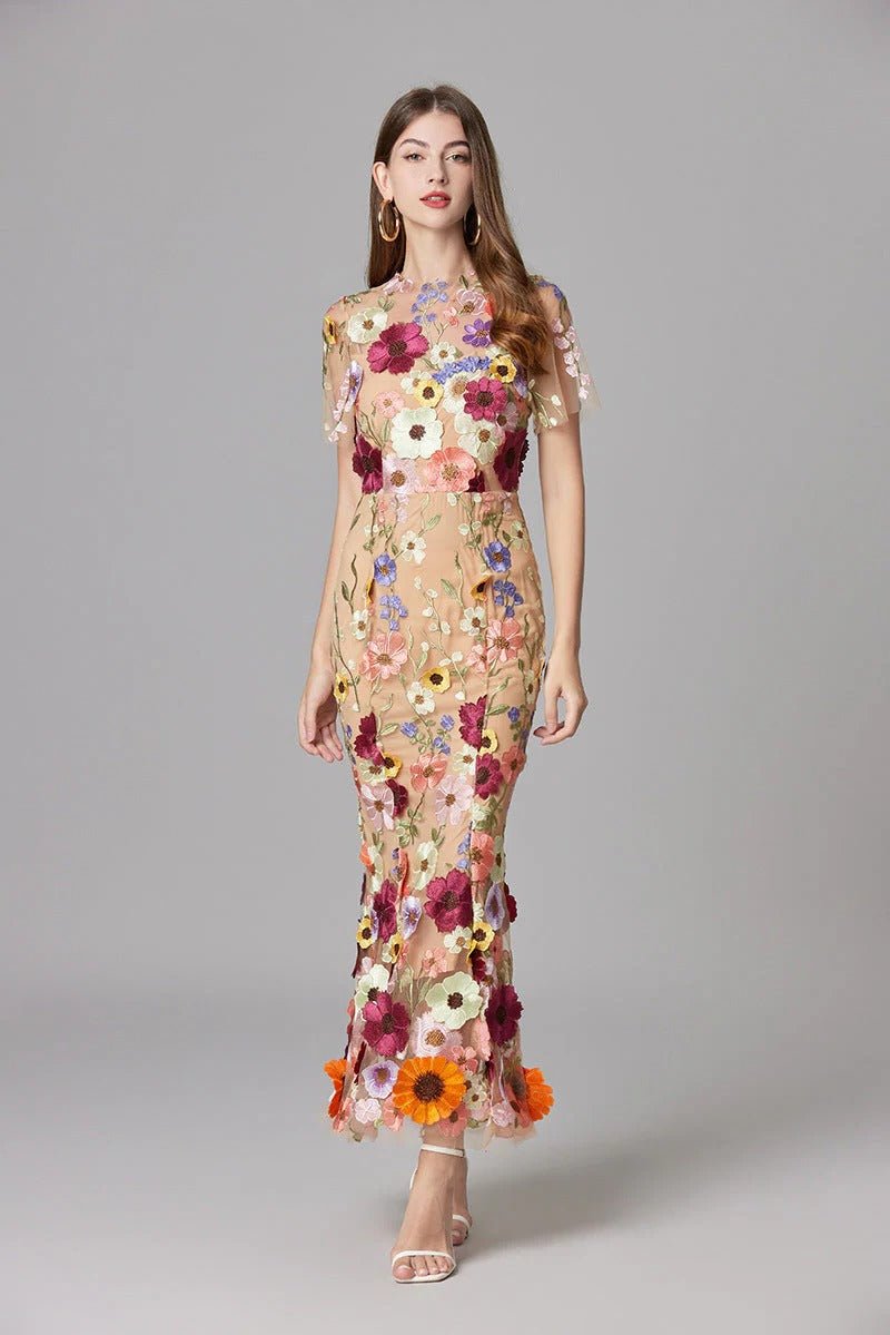 Phoebe | Robe maxi sans manches pour femme avec appliqué floral