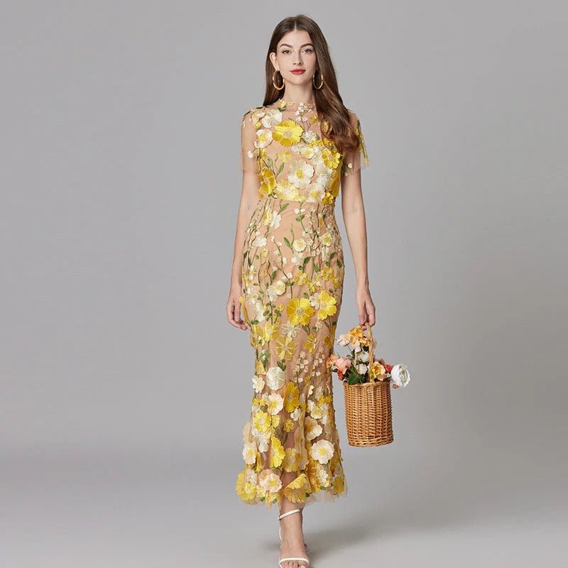 Phoebe | Robe maxi sans manches pour femme avec appliqué floral
