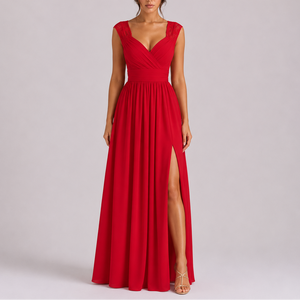 Robe Dentelle Longue Femme robe fendue épaules en dentelle en dentelle, vue de face