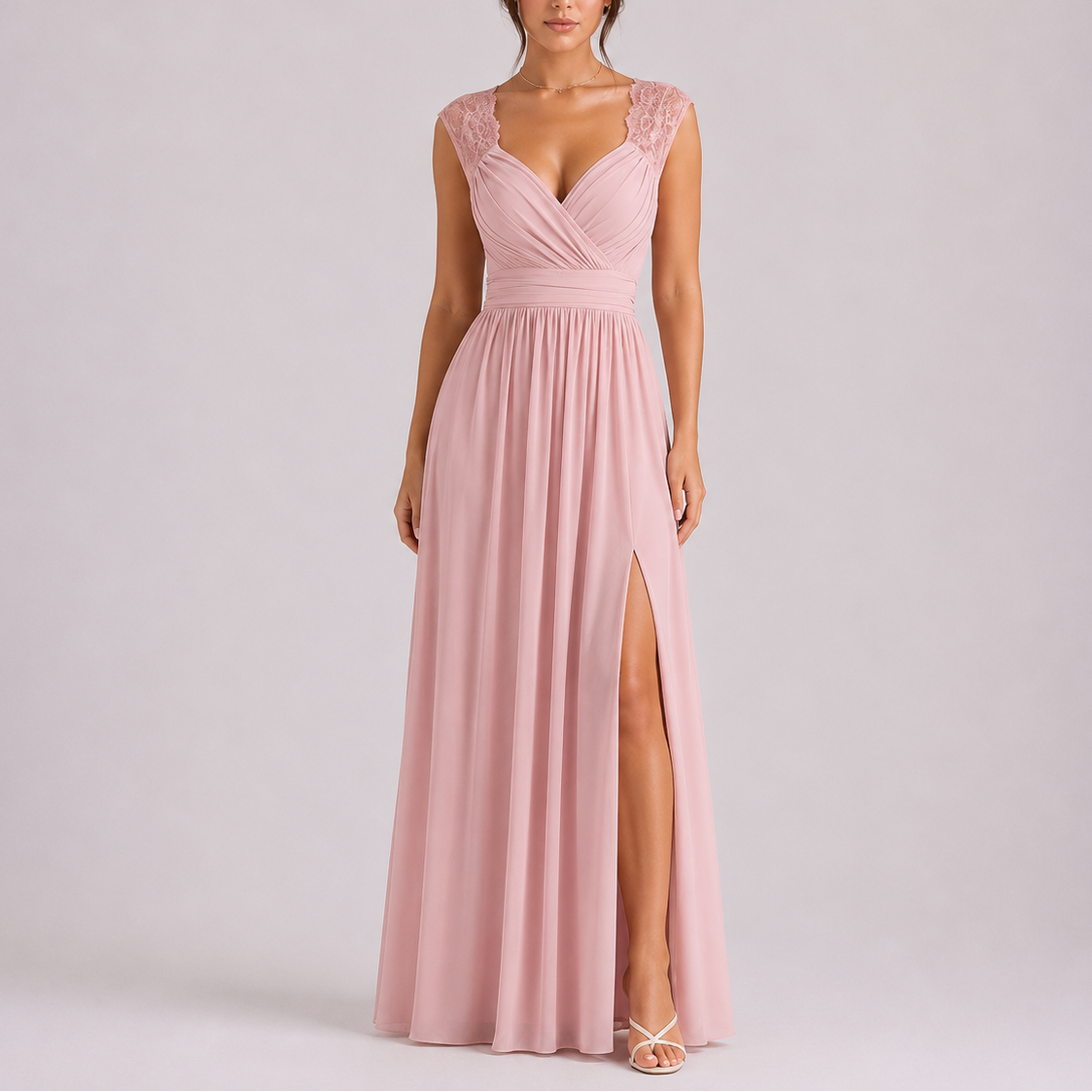 Robe Dentelle Longue Femme robe fendue épaules en dentelle en dentelle, vue de dos