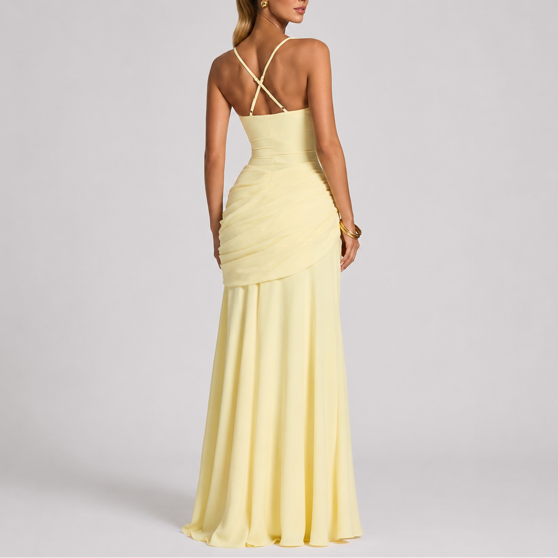 Robe de Soirée Longue Femme robe drapée élégante en tissu léger et fluide, détail tissu