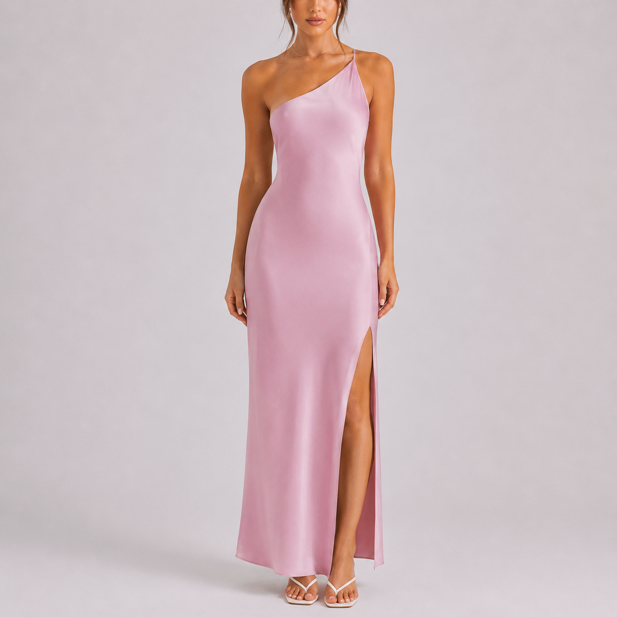 Robe Satin Longue Femme - Robe Une Épaule Asymétrique de Soirée