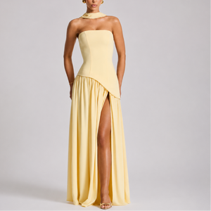 Robe Dos Nu Longue Femme robe longue fluide avec foulard en tissu léger et fluide, vue de face