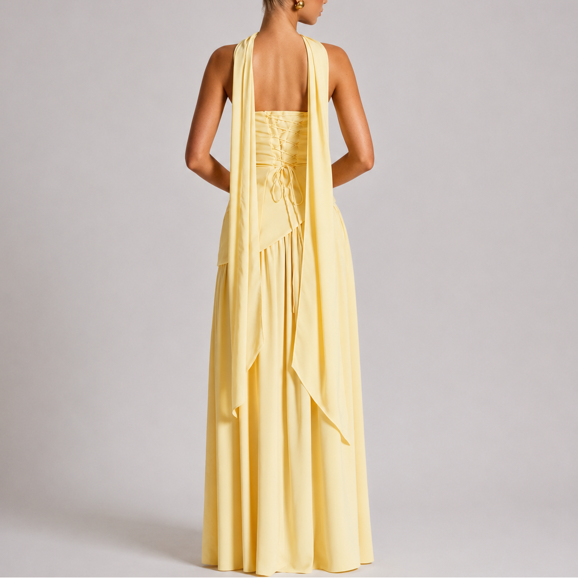 Robe Dos Nu Longue Femme robe longue fluide avec foulard en tissu léger et fluide, vue de dos