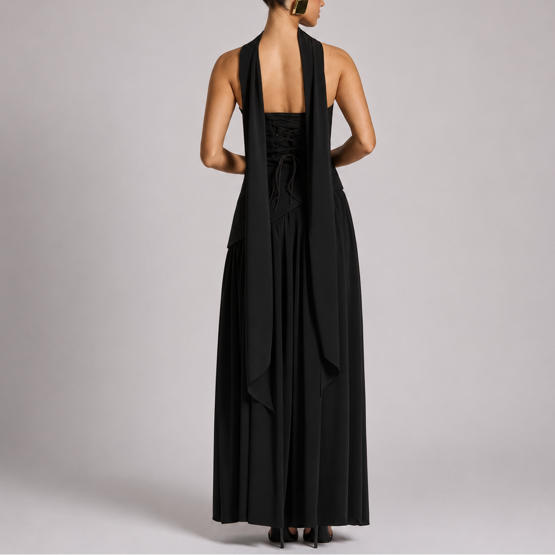 Robe Dos Nu Longue Femme robe longue fluide avec foulard en tissu léger et fluide, détail tissu