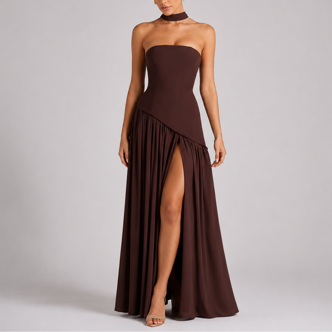 Robe Dos Nu Longue Femme - Robe Longue Fluide avec Foulard