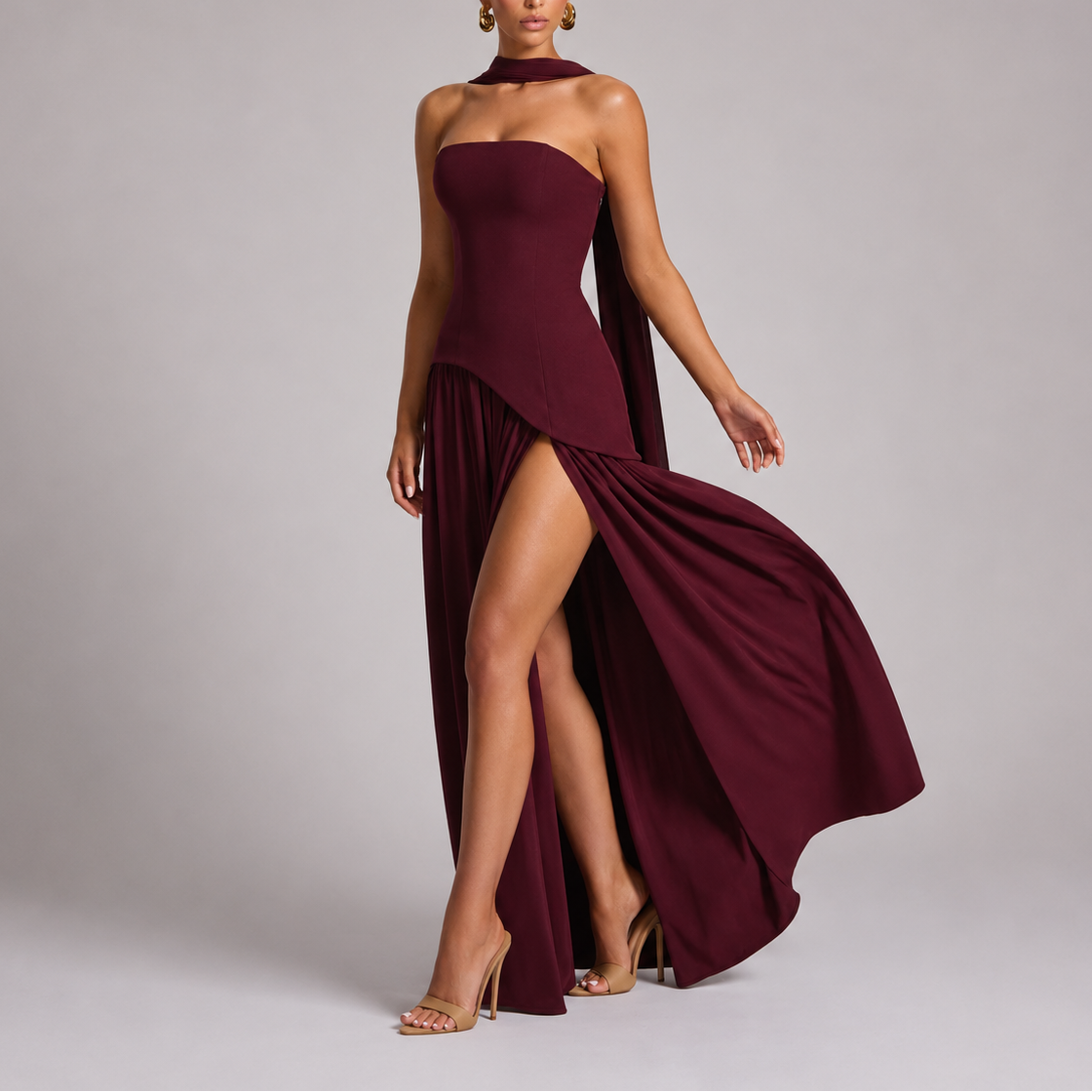 Robe Dos Nu Longue Femme - Robe Longue Fluide avec Foulard