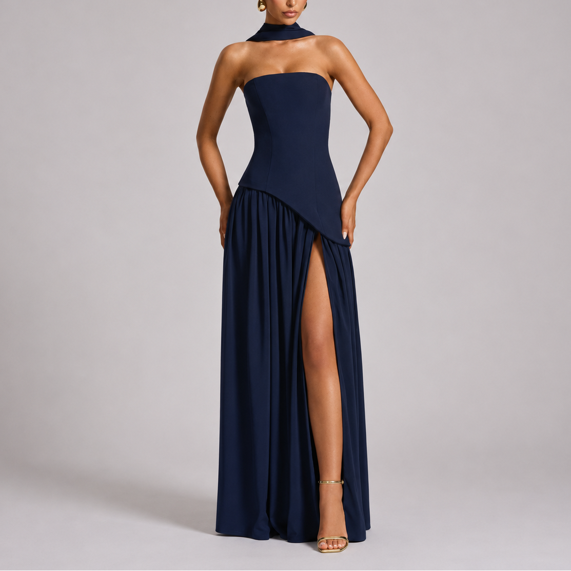 Robe Dos Nu Longue Femme - Robe Longue Fluide avec Foulard