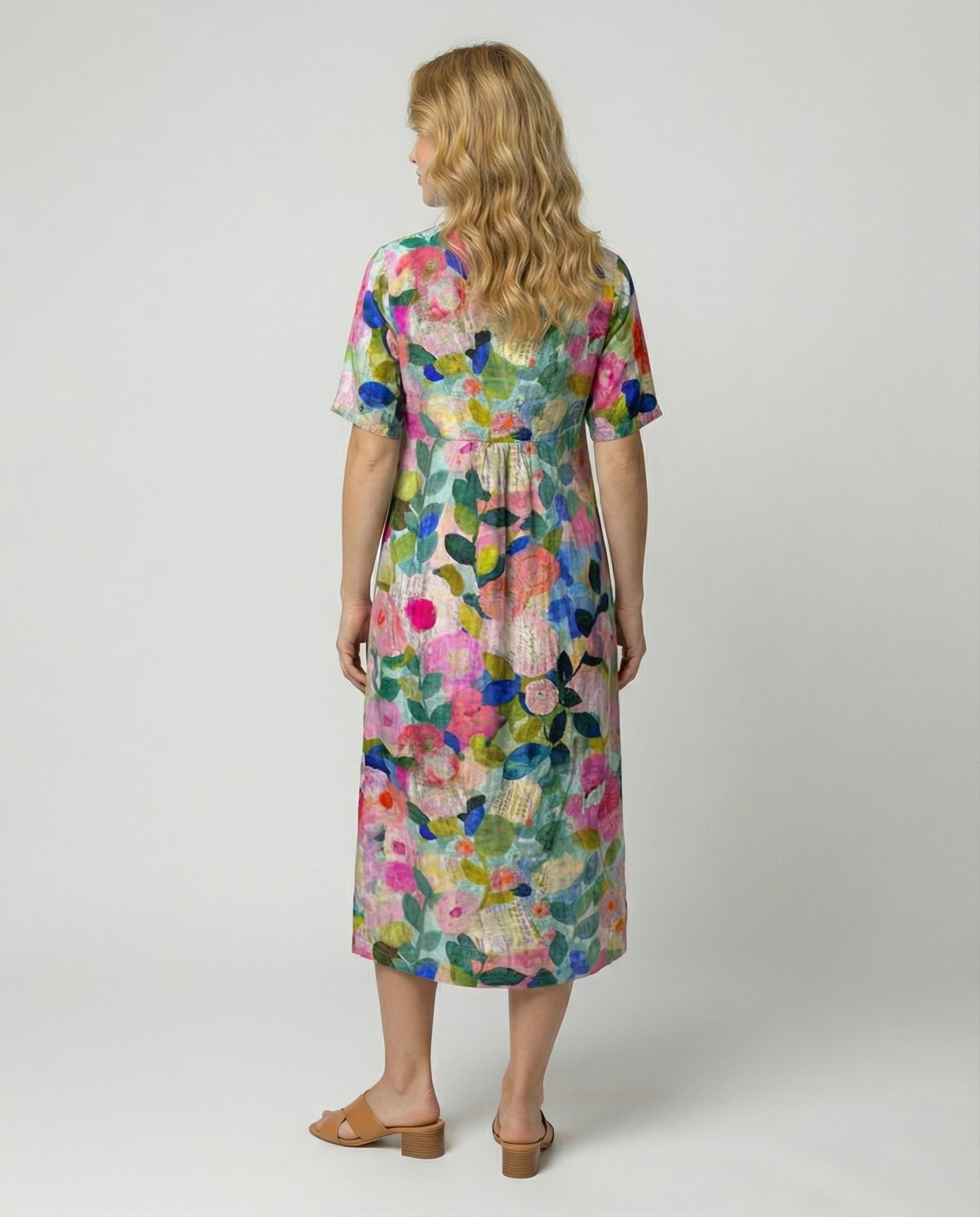 Rosie | Robe midi en lin à fleurs pour femme avec col en V