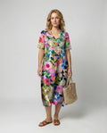 Rosie | Robe midi en lin à fleurs pour femme avec col en V