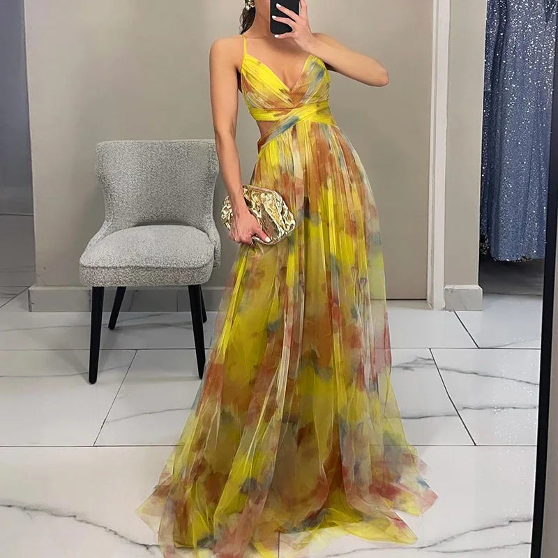 Robe Longue Femme en Mesh Floral Rose - vue 12