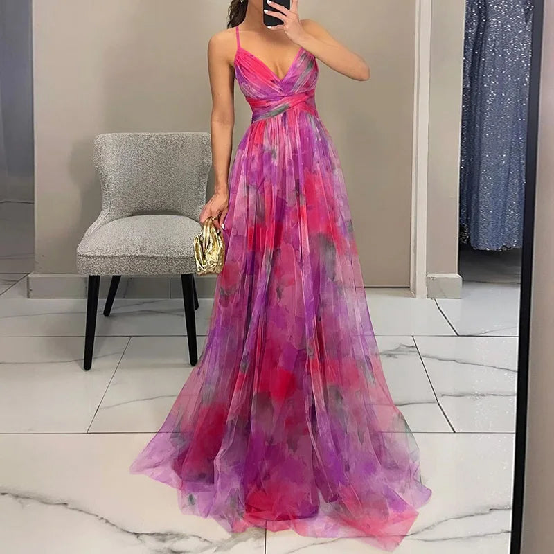 Robe Longue Femme en Mesh Floral Vert - vue 13