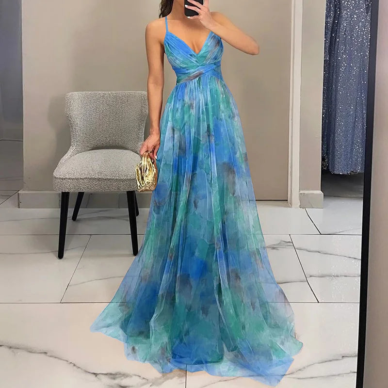 Robe Longue Femme en Mesh Floral Vert - vue 14