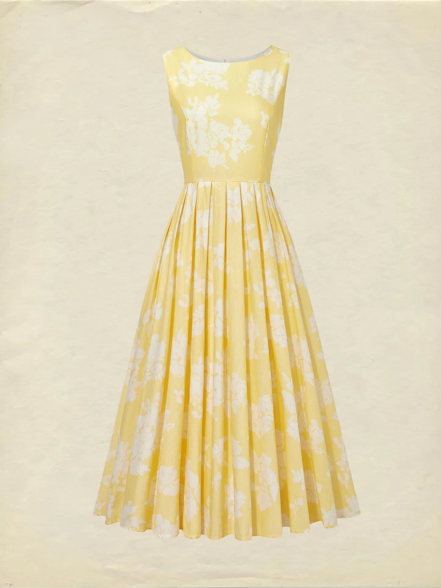 Scarlett | Robe midi sans manches à imprimé floral pour femme, coupe évasée