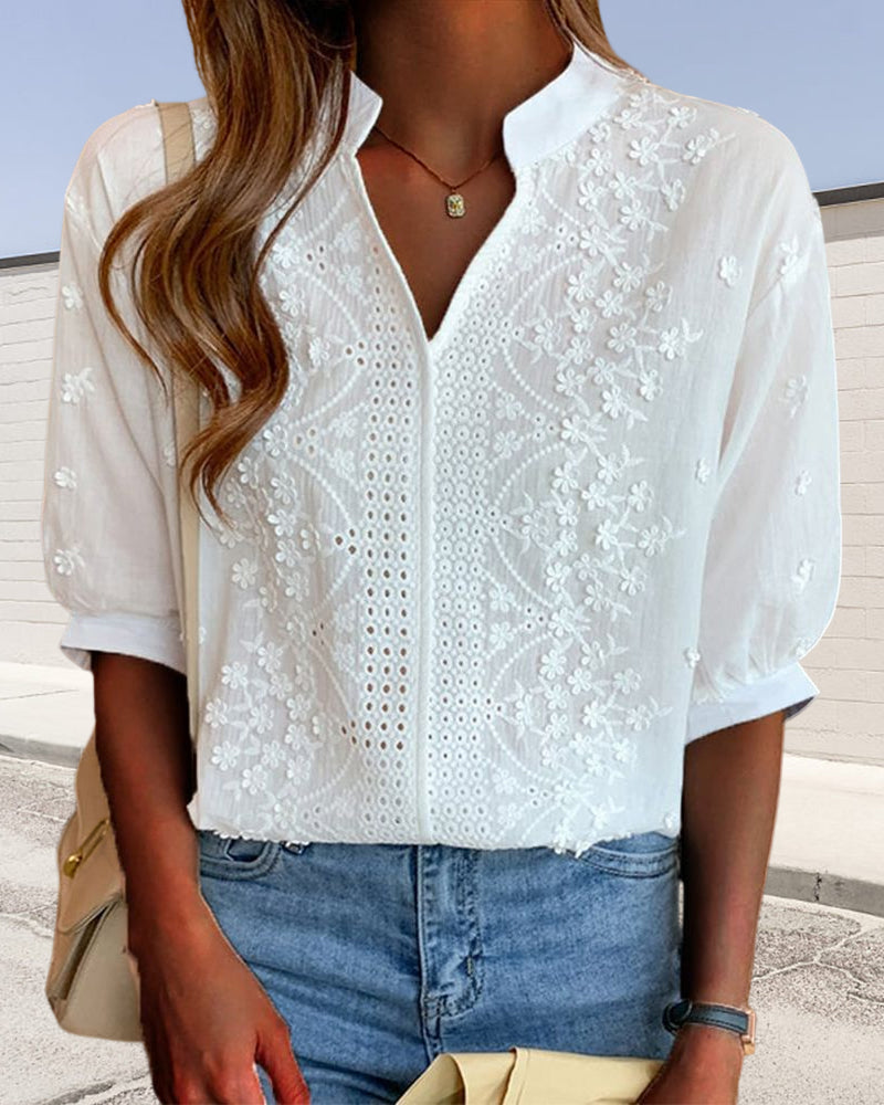 Blouse Femme en Coton Brodé Blanc - vue 2
