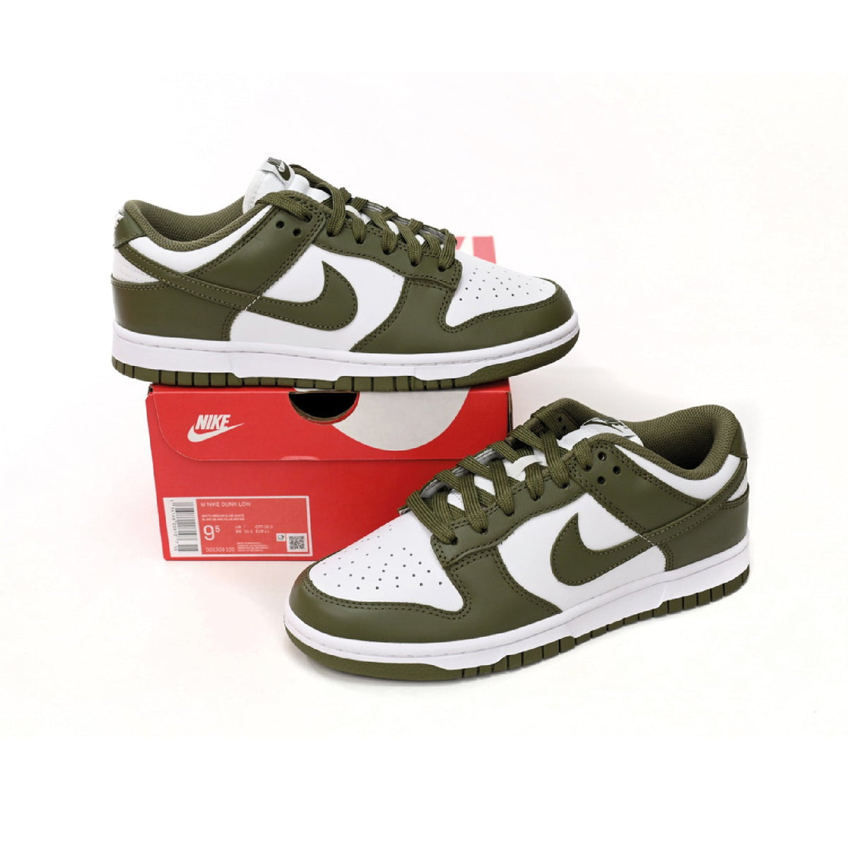 Nike Dunk Low Medium Olive Baskets Vert Blanc Homme Femme - 4