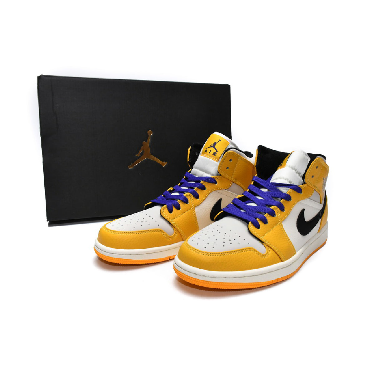 Air Jordan 1 Mid SE Lakers Baskets Violet Jaune Homme Femme - 4