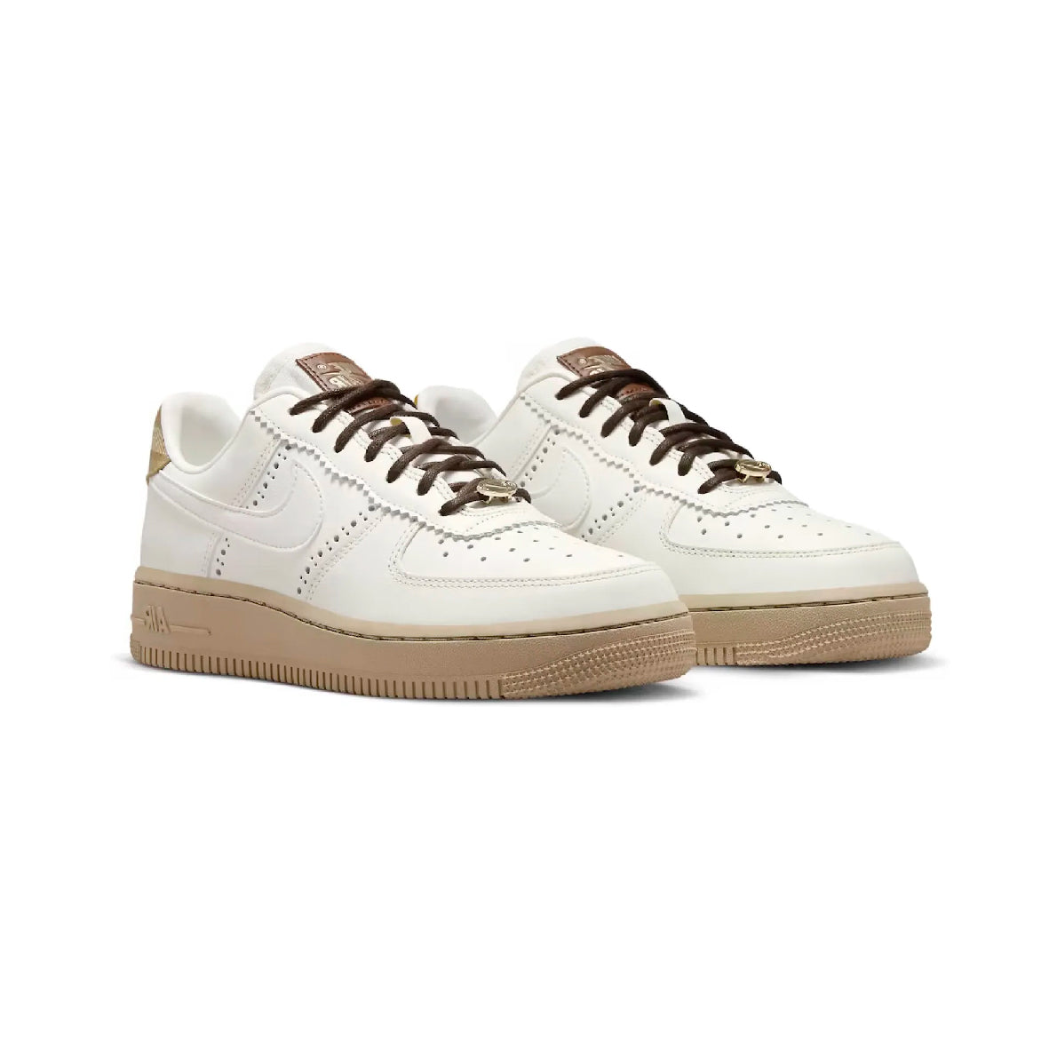 Nike Air Force 1 Low Brogue Baskets Blanc Marron Homme Femme - 2