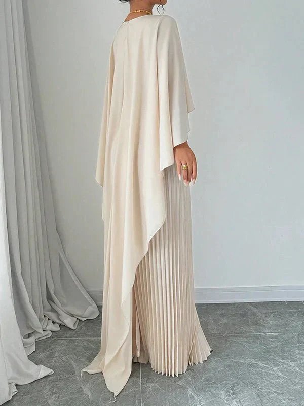 Sienna | Robe de soirée maxi plissée en satin avec cape pour femme