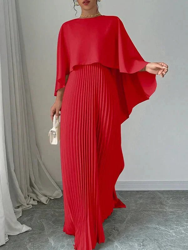Sienna | Robe de soirée maxi plissée en satin avec cape pour femme