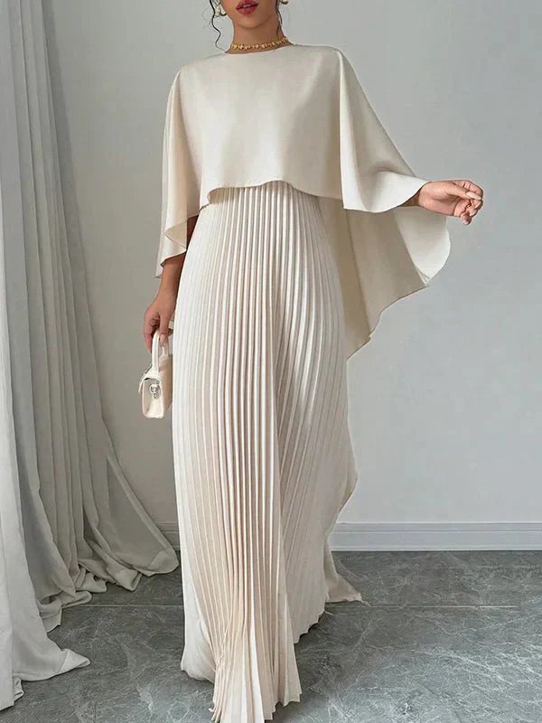 Sienna | Robe de soirée maxi plissée en satin avec cape pour femme