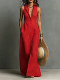 Sienna | Robe maxi sans manches en lin pour femme avec boutons sur le devant