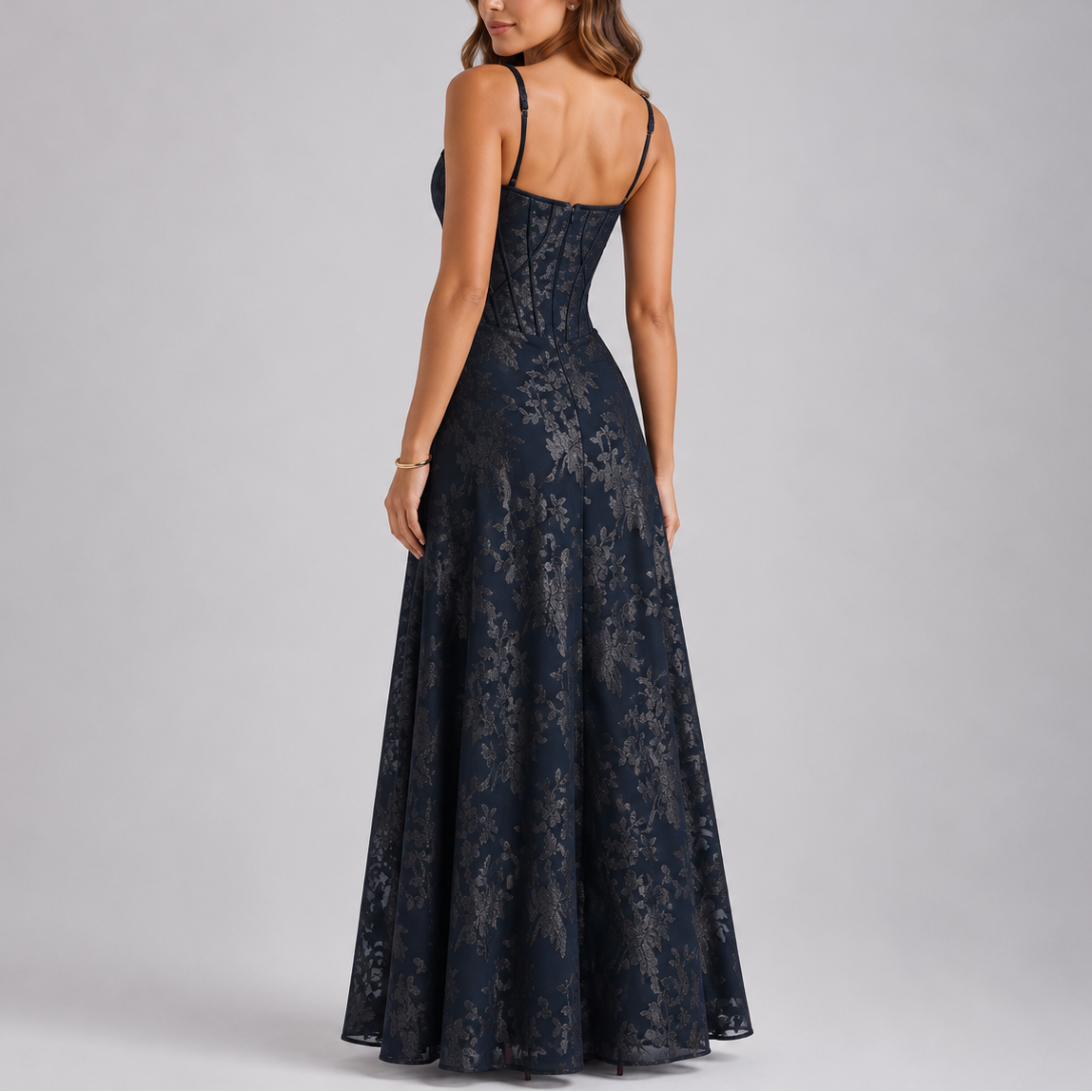 Robe Corset Longue Brodée Femme robe longue fleurie bustier en tissu léger et fluide, portée