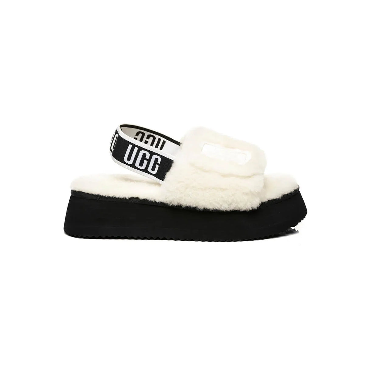 UGG Disco Slide White Black Claquette Blanc Noir Femme - 1