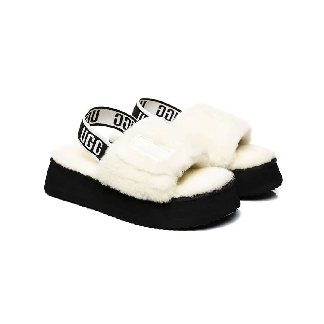 UGG Disco Slide White Black Claquette Blanc Noir Femme - 2