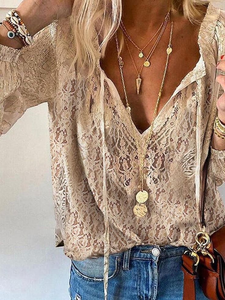 Blouse Femme Bohème en Dentelle Blanc - vue 1