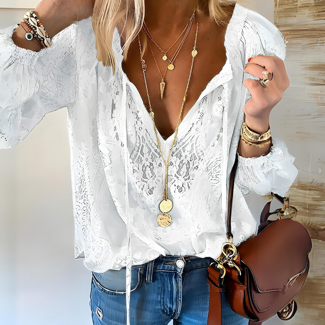 Blouse Femme Bohème en Dentelle Blanc - vue 3