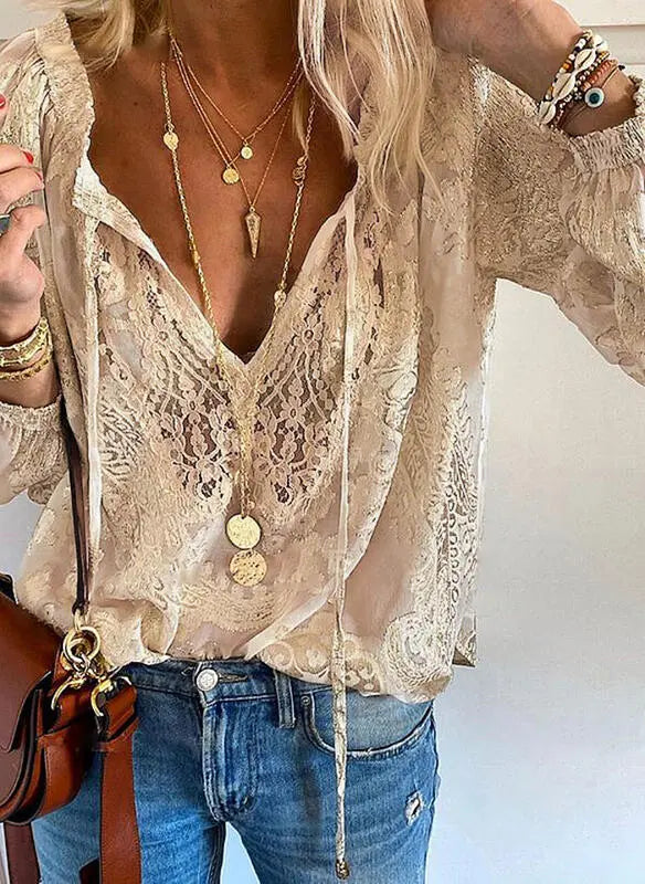 Blouse Femme Bohème en Dentelle Blanc - vue 2