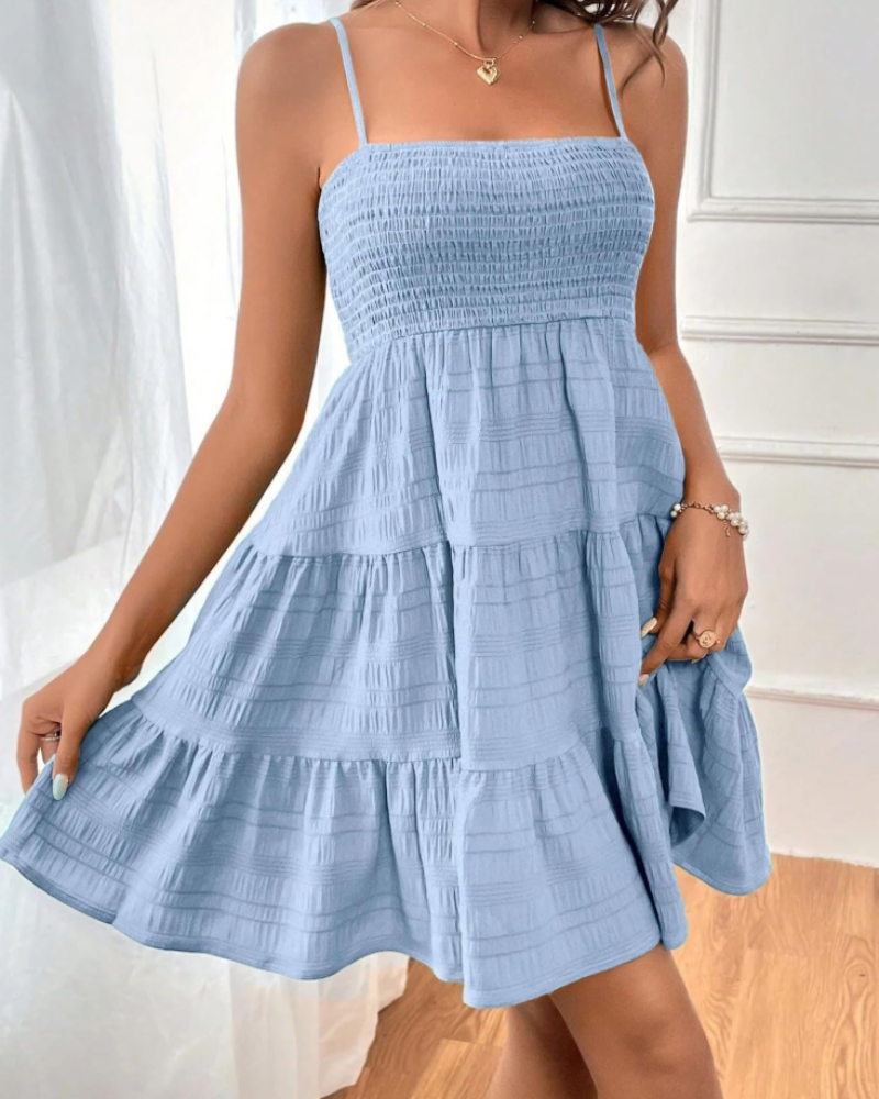 Odelith Robe Mini Femme Été – Bretelles Fines Smockée Coupe A-Line