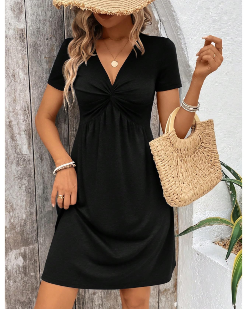 Quinn Robe Mini Femme Été – Col V Manches Courtes Taille Haute