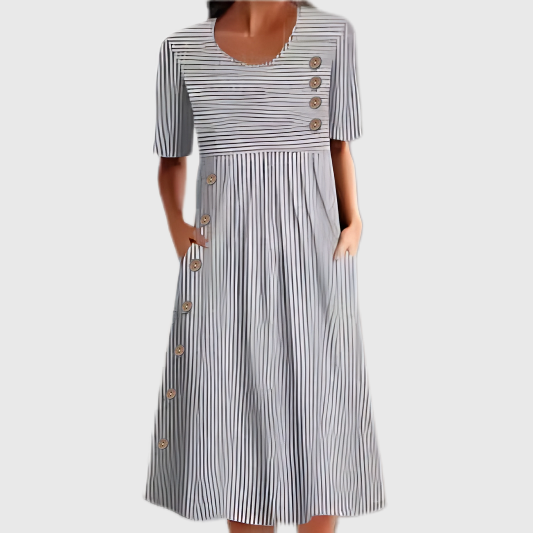 Robe midi rayée pour femme avec boutons