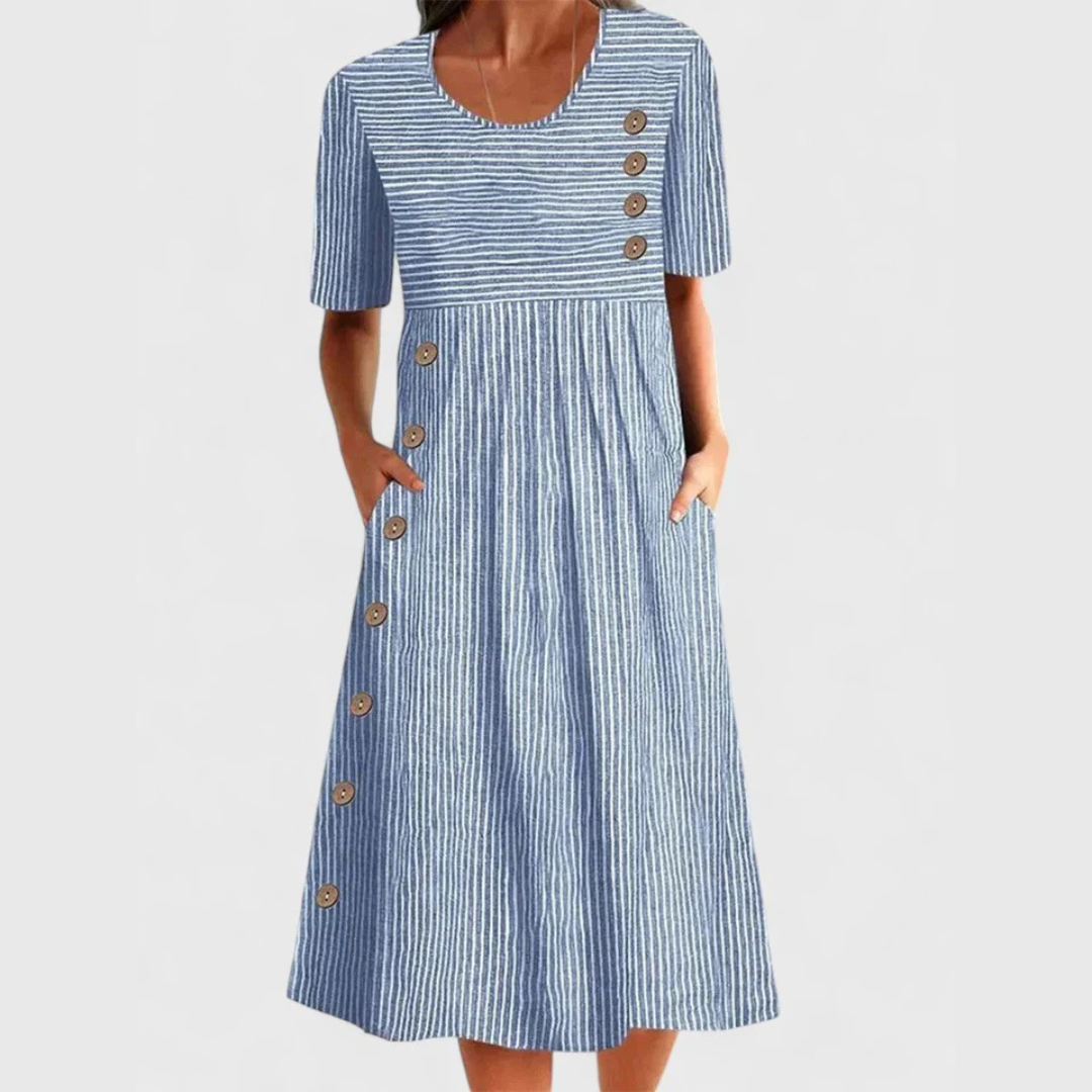 Robe midi rayée pour femme avec boutons