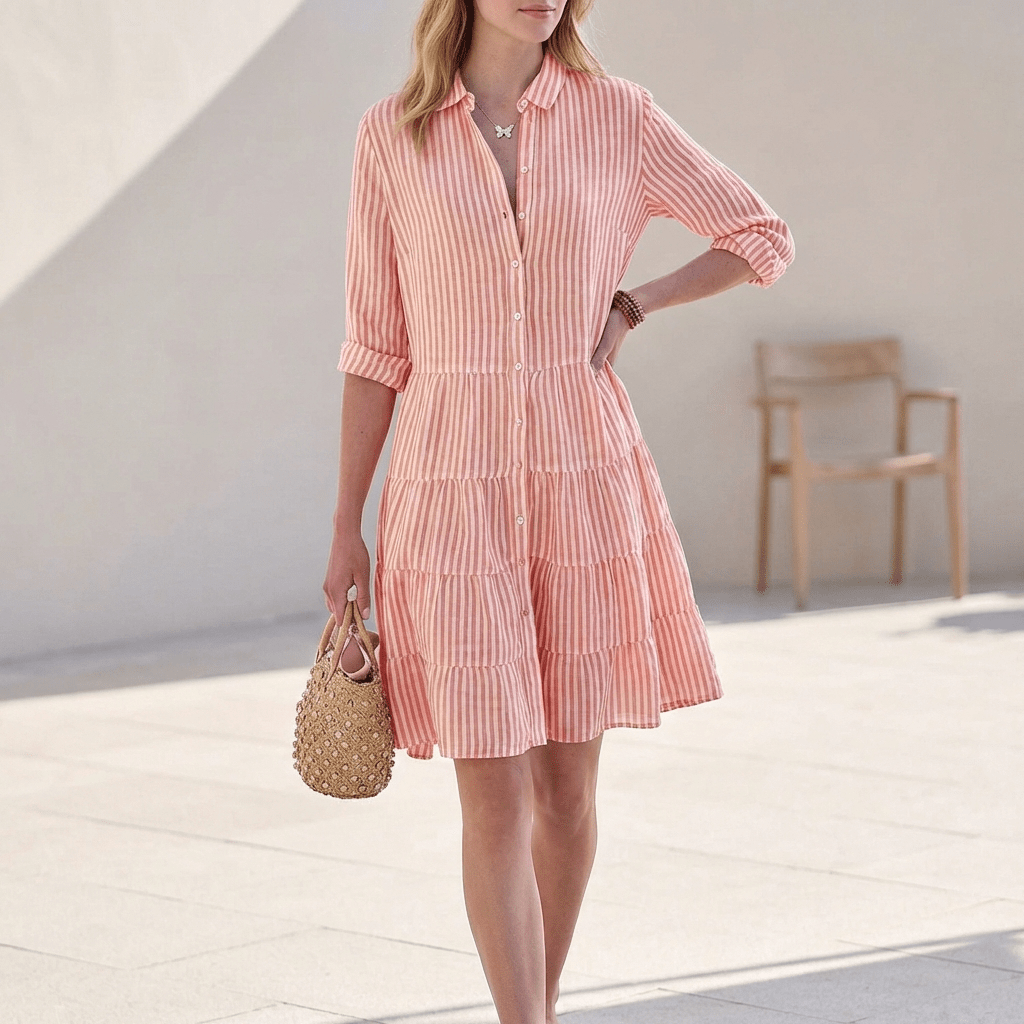 Robe Chemise Courte Femme à Volants Bleu - vue 2