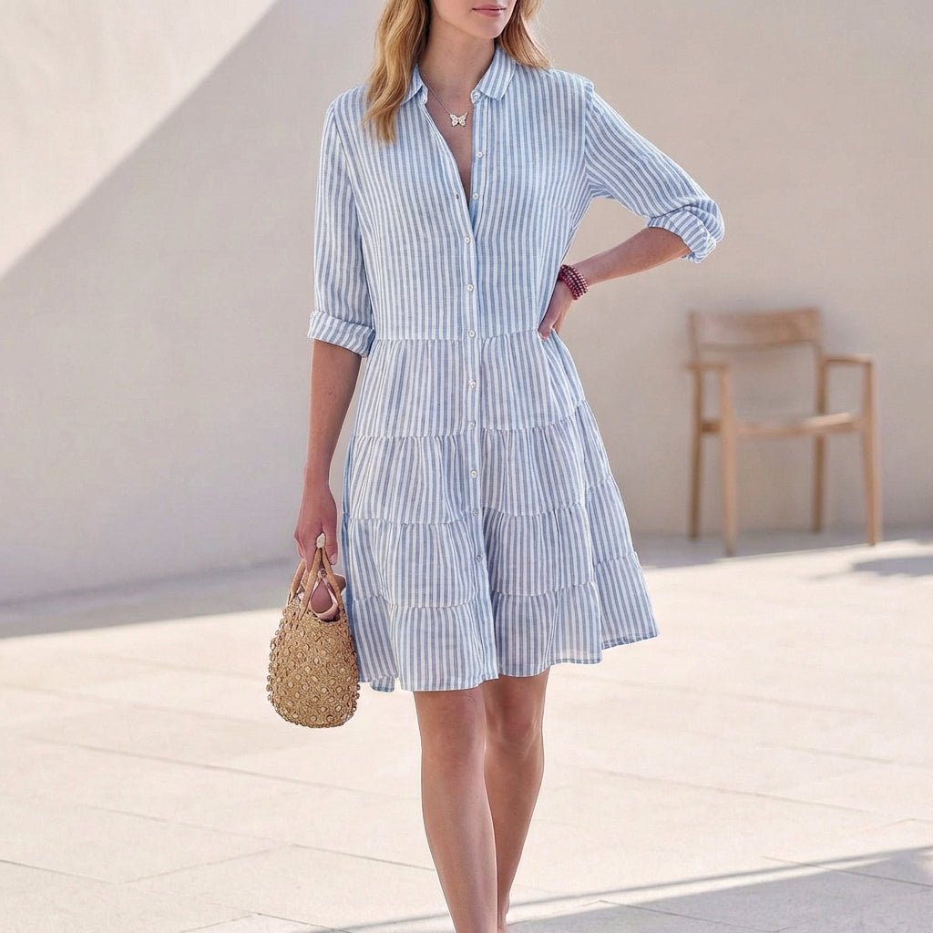 Robe Chemise Courte Femme à Volants Bleu - vue 3