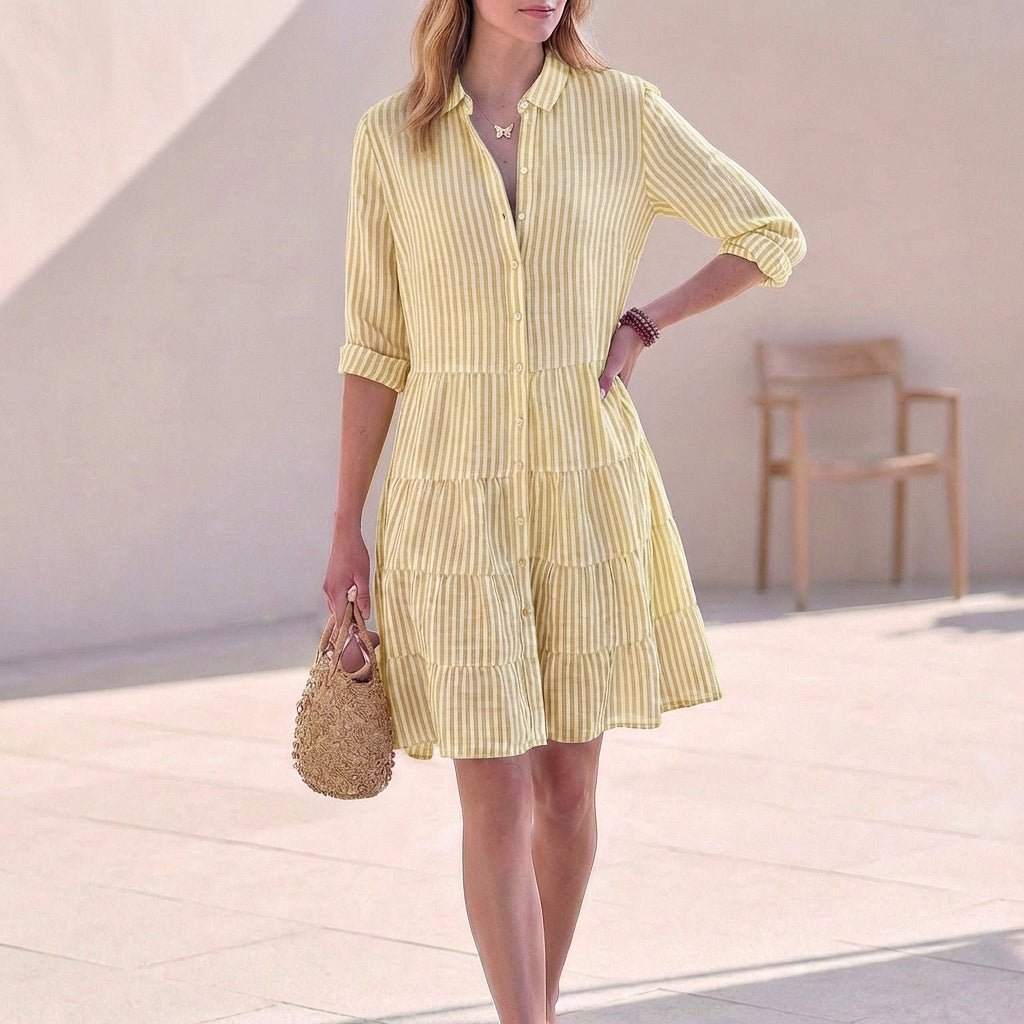 Robe Chemise Courte Femme à Volants Bleu - vue 5