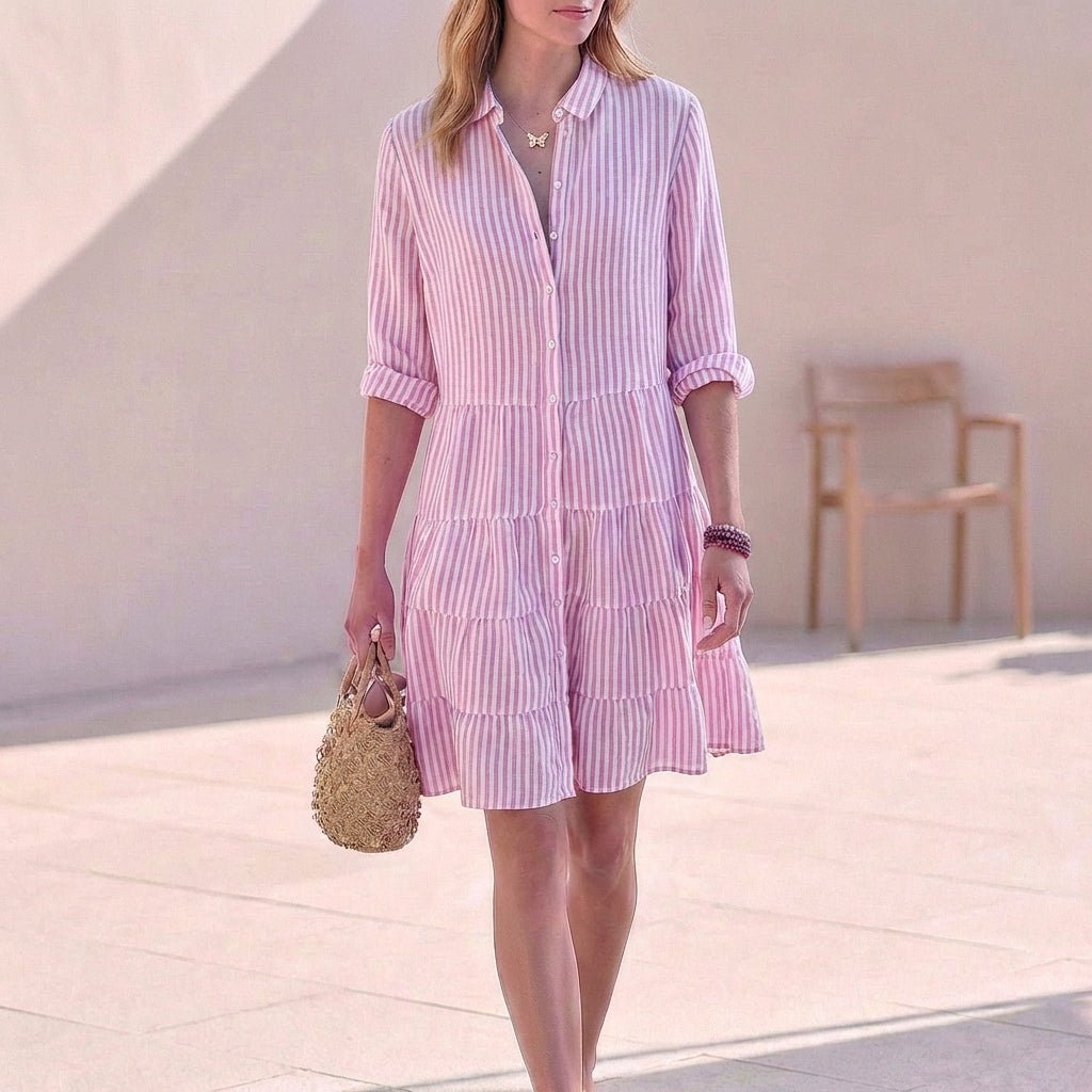 Robe Chemise Courte Femme à Volants Bleu - vue 6