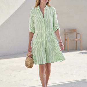 Robe Chemise Courte Femme à Volants Bleu - vue 1