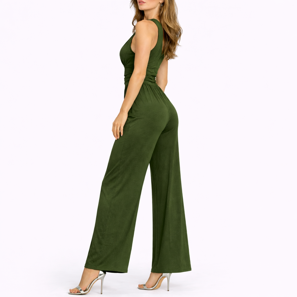 Combinaison Pantalon Femme combinaison large sans manches chic en tissu léger et fluide, détail décolleté