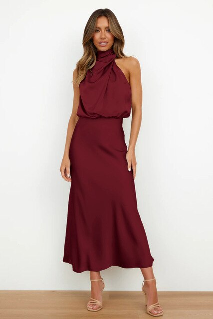 Robe Satin Femme Midi Bordeaux - vue 5