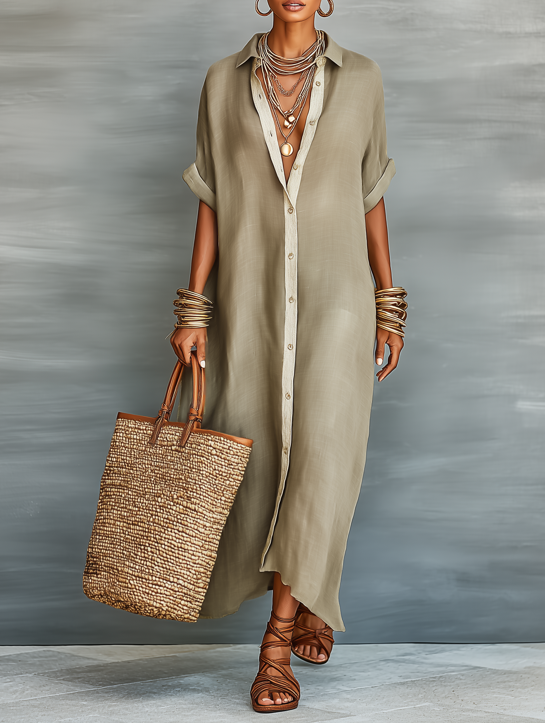 Robe Longue en Lin Femme Beige - vue 1