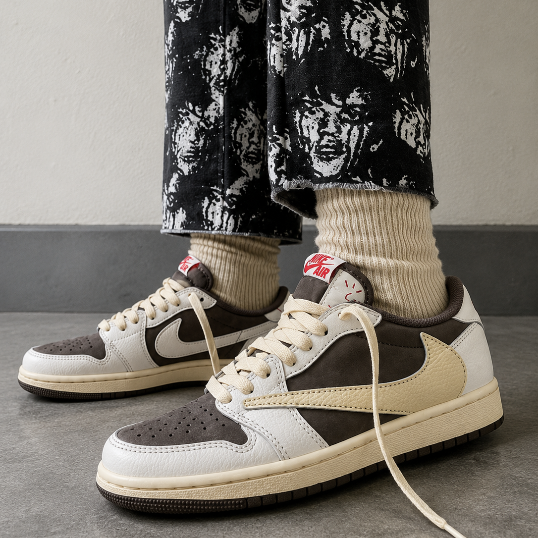 Air Jordan 1 Low x Travis Scott Reverse Mocha Baskets Marron Beige Mixte - 4