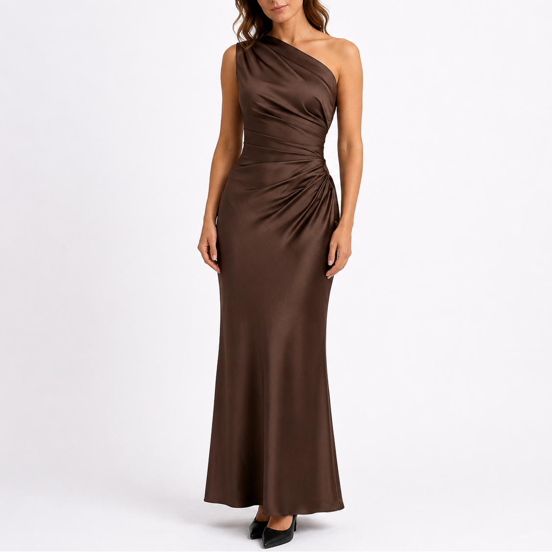 Robe de Soirée Longue Satin Femme robe de gala longue élégante en satin, vue de face