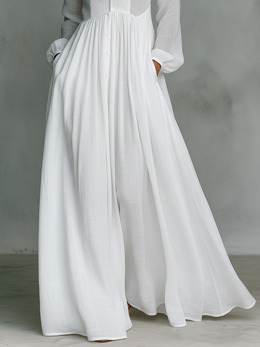 Robe Longue Femme Plissée Blanc - vue 4