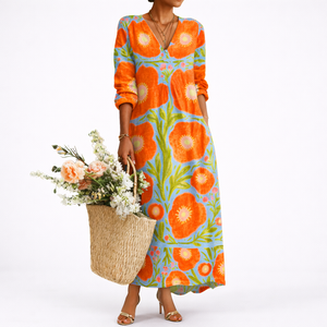 Robe Longue Fleurie Élégante Femme robe longue été fluide en tissu léger et fluide, vue de face