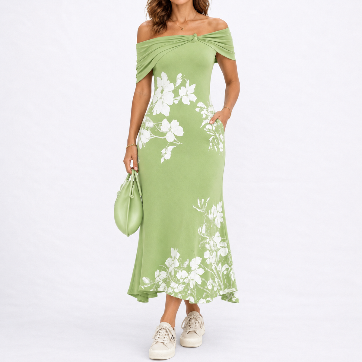 Robe Longue Fleurie Épaules Dénudées Femme - Robe Longue Été Élégante