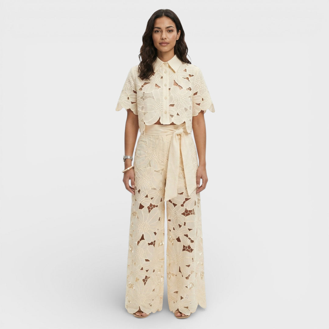 Elena - Ensemble femme large fleuri à ceinture